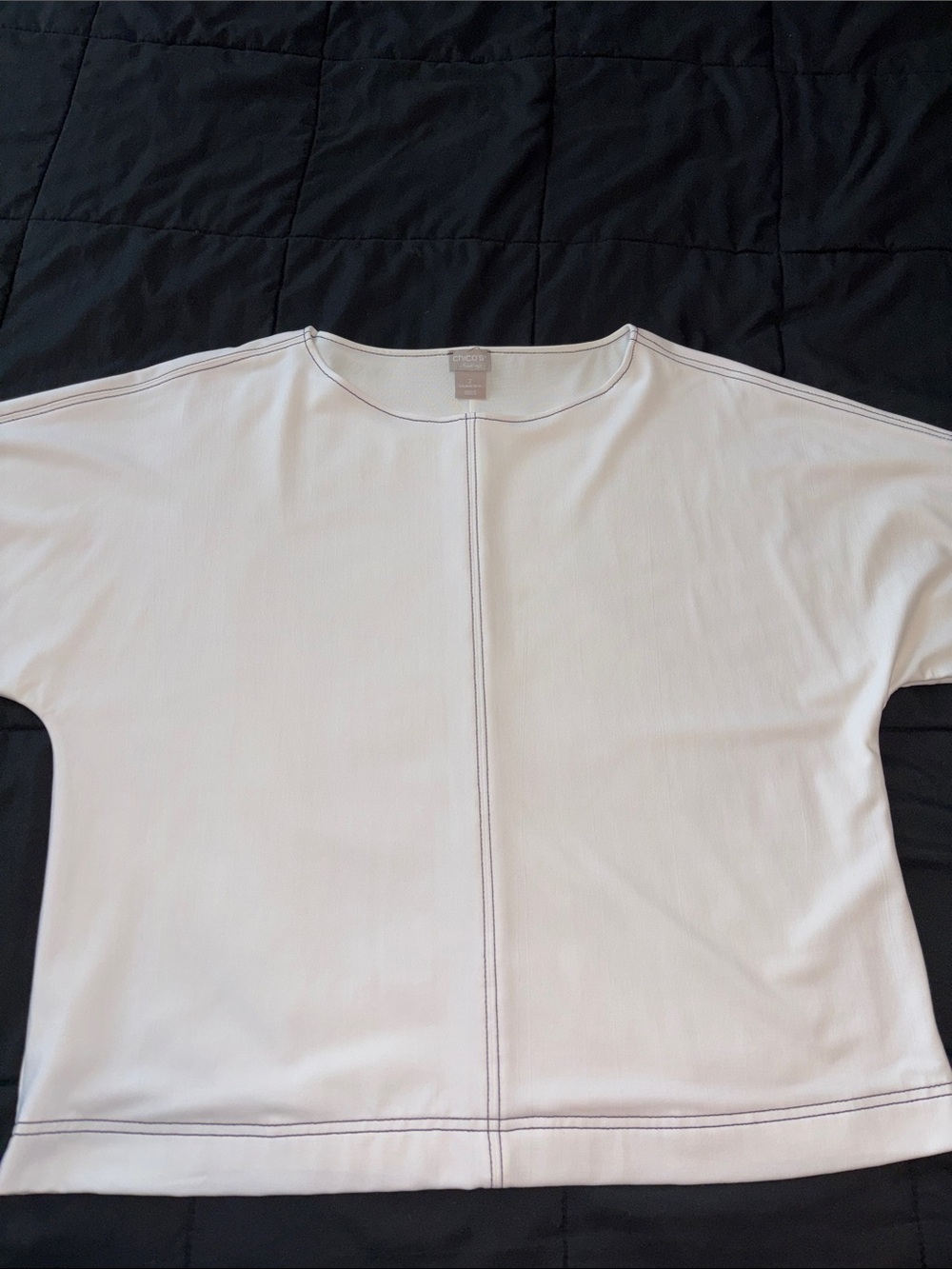 Chico’s 2 Women's White Boxy Top with Contrast Stitching